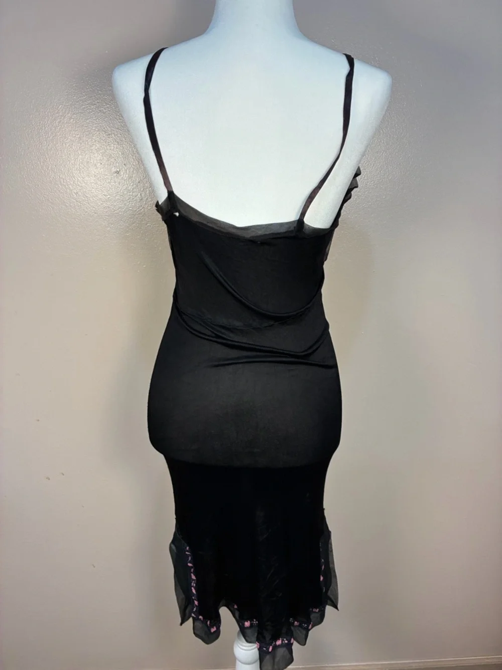 Vintage Unbranded Nylon Ribbon Rose Milkmaid Midi Dress Slip - Picture 10 of 12